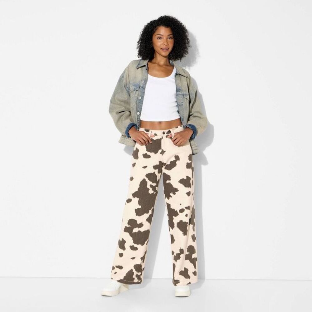 wild fable Cream and Brown Wide-Leg Cow Print Pants